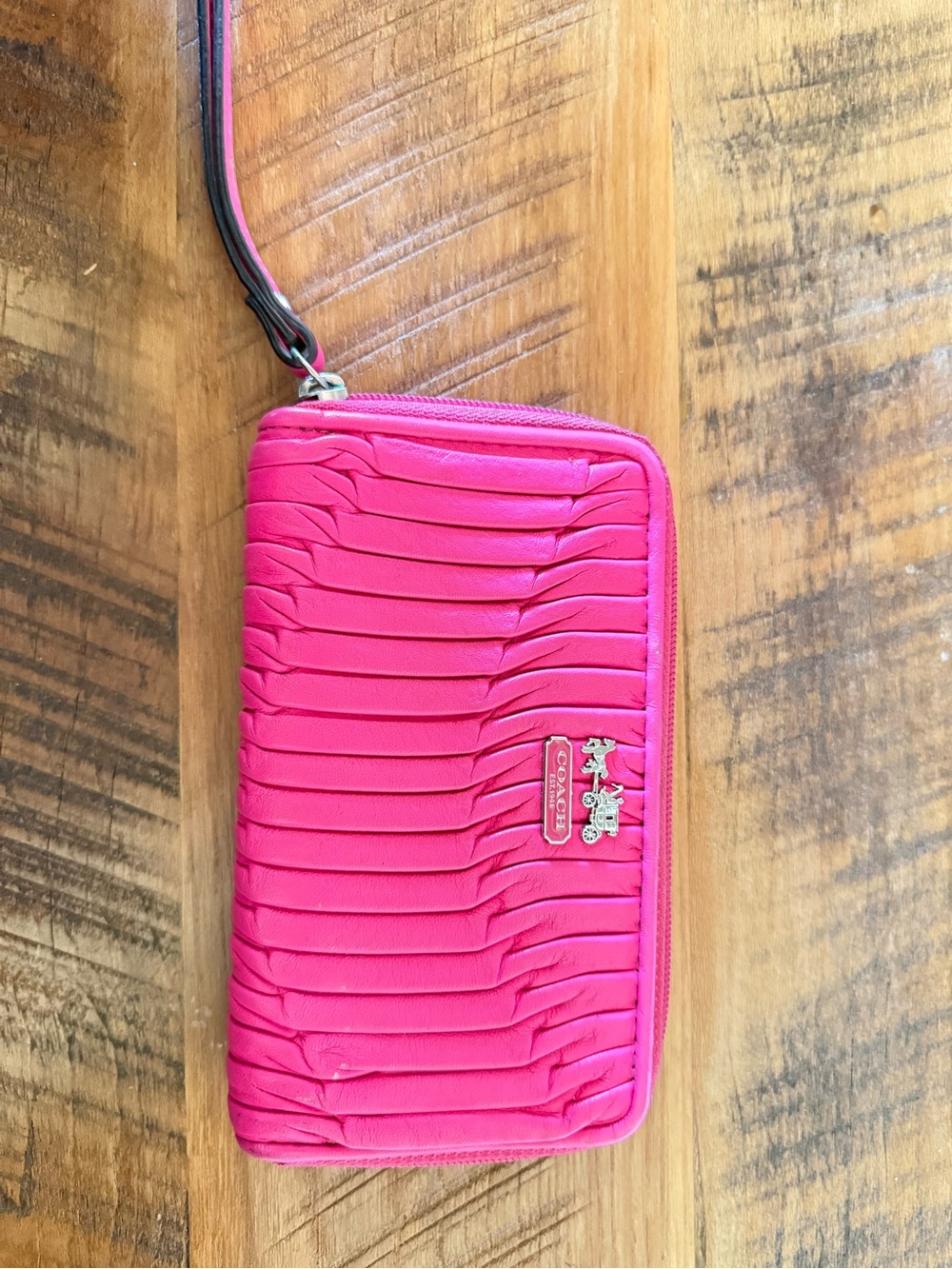 Coach Hot Pink Pleated Zip Wristlet